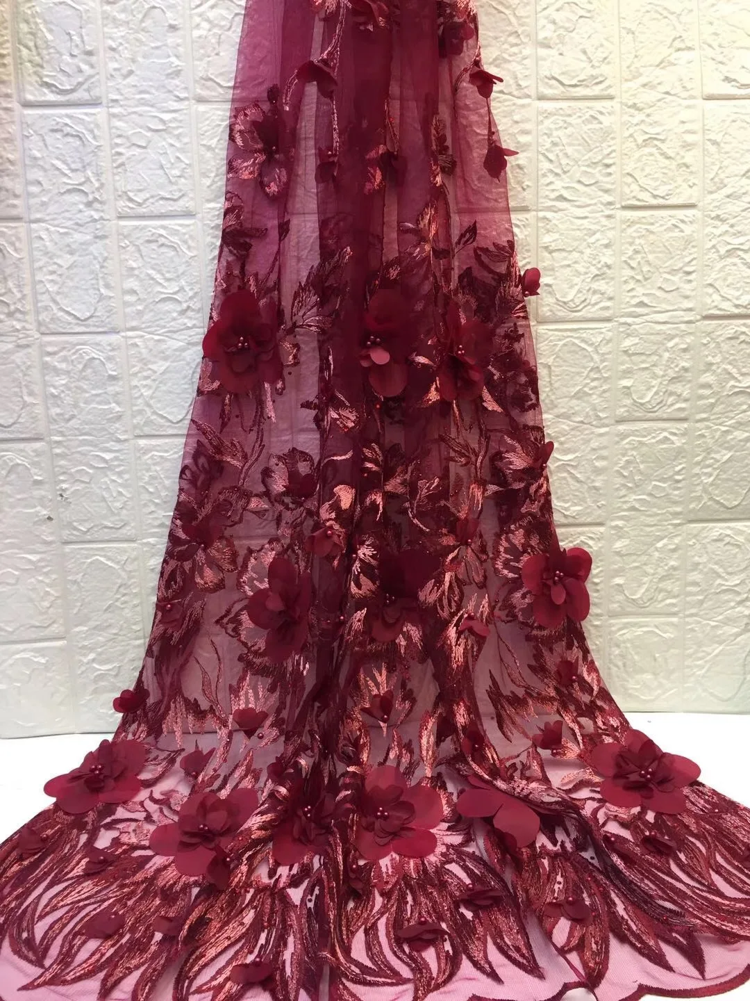 

Fashionable Embroidery Fabric, Swiss Dress Lace Tulle Fabric In Royal Blue, Wedding 3D Dress African Lace RF394