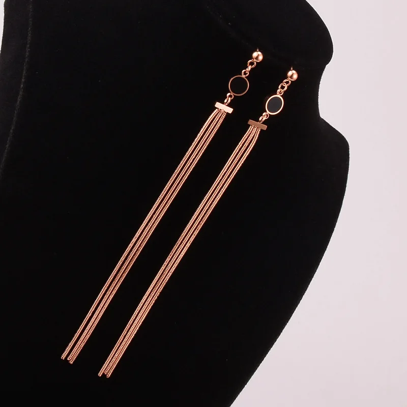 

YUN RUO New Arrival Fashion Personality Tassel Stud Earring Rose Gold Color Woman Birthday Gift Titanium Steel Jewelry Not Fade
