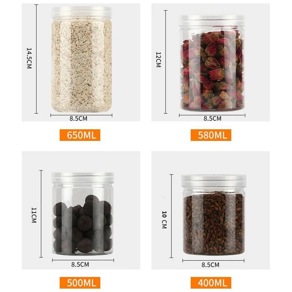 10 pcs 500ml Food Jar Transparent Kitchen Sealed Plastic Can Snacks Containers with Lid Organizer Box for Candy Cookies Tea