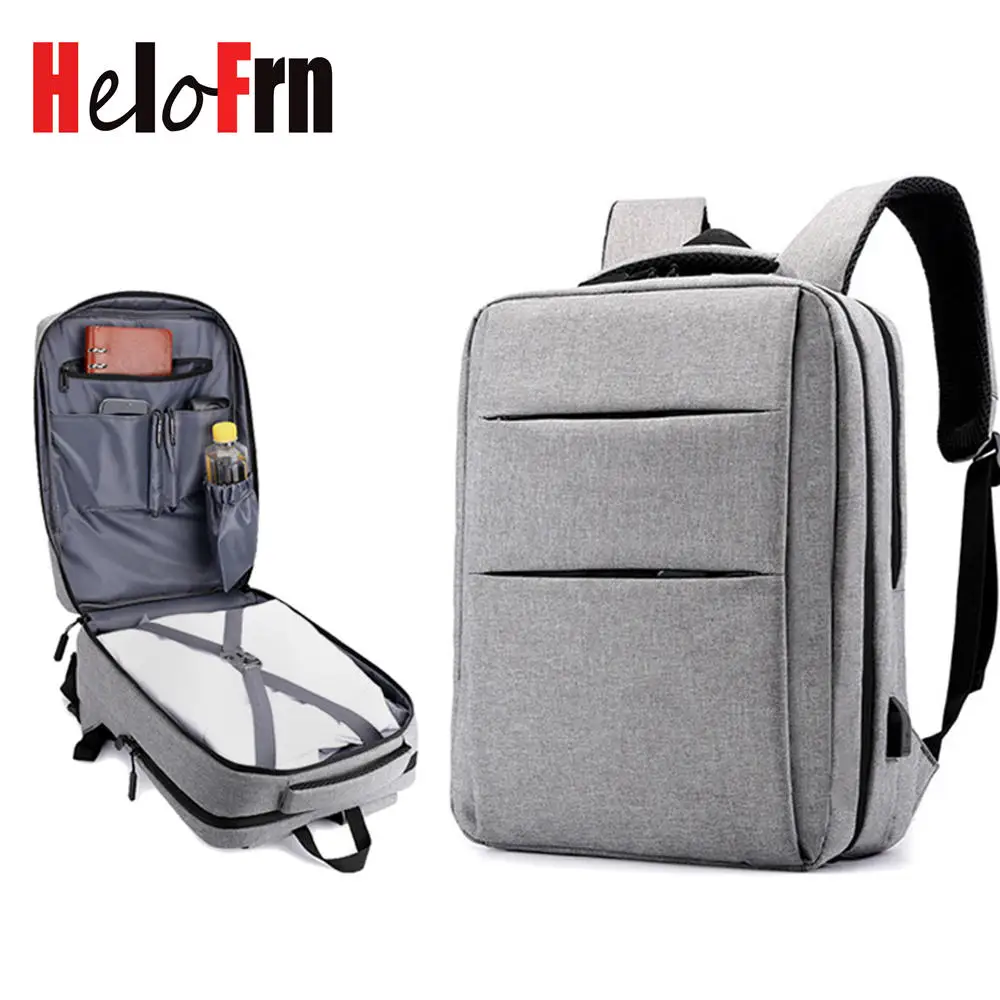 HeloFrn 2019 Fashion Men Backpack For 15.6 Laptop Bagpack USB Charg Large Capacity Male Travel Mochila Gray Black | Багаж и сумки
