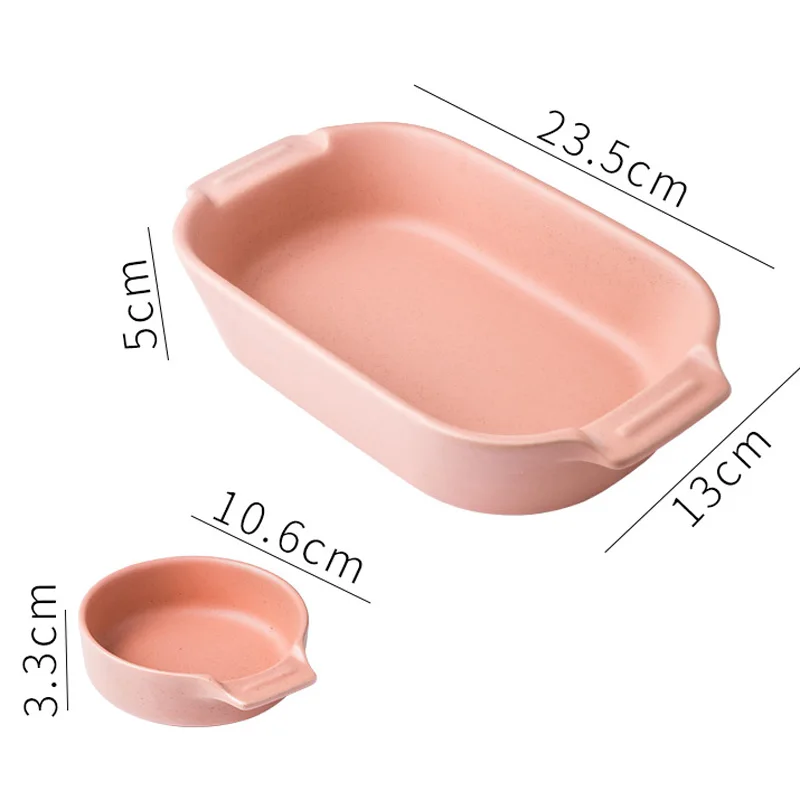 Pink tray dish 5 цветов, керамическая бинауральная прямоугольная тарелка для сыра, противень для выпечки, тарелка для западных блюд, миска для духовки, высокая температура 600C - Цвет: Pink tray dish