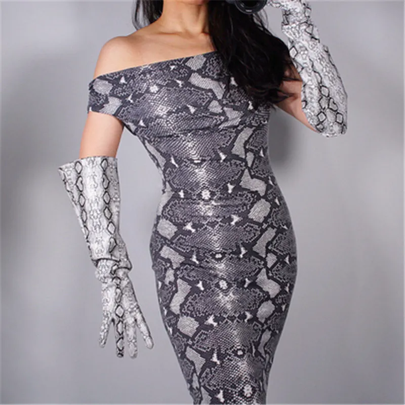 50cm wide sleeve Змеиная кожа перчатки 16 см короткие лакированные кожаные имитирующие кожаные полиуретановые перчатки яркая кожа животный принт женские перчатки P71-2 - Цвет: 50cm wide sleeve