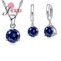 new crystal necklaces set 8 colors 925 sterling silver pendants stud earring sets women cubic zircon jewelry