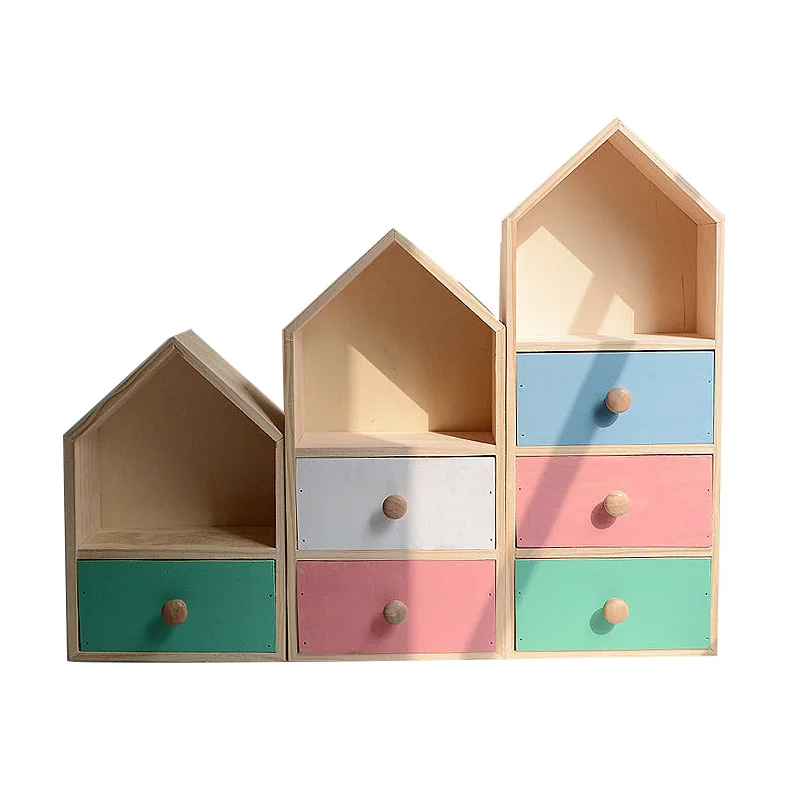 

Storage Case Drawer Wooden Holder Box Wall Hanging Decorative Storage Box Flower Pot House Pattern Storage Display Racks