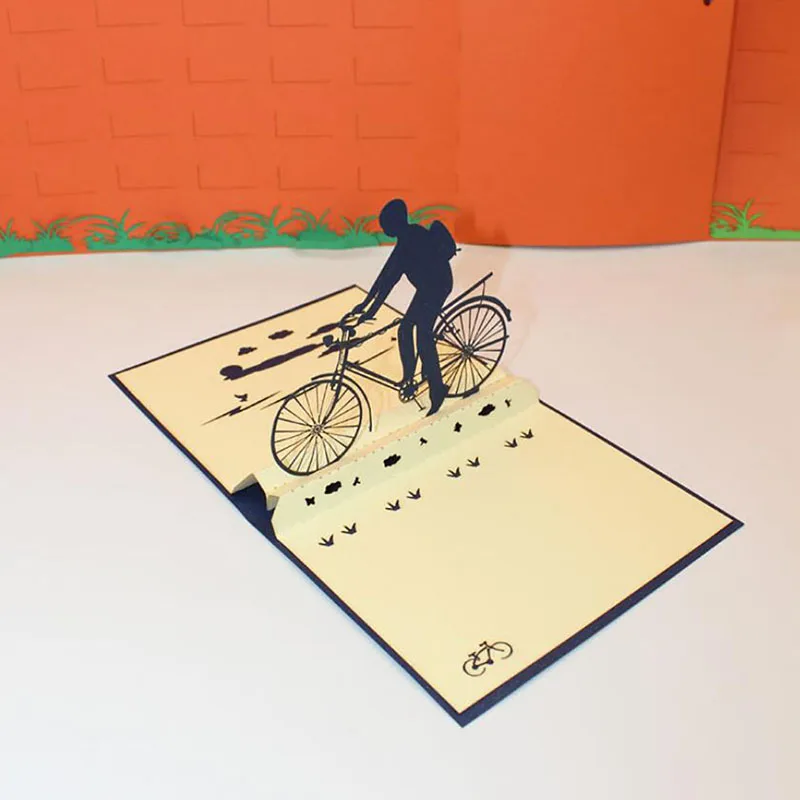 Поздравительная открытка креативная поделка бумага разрезается велосипед