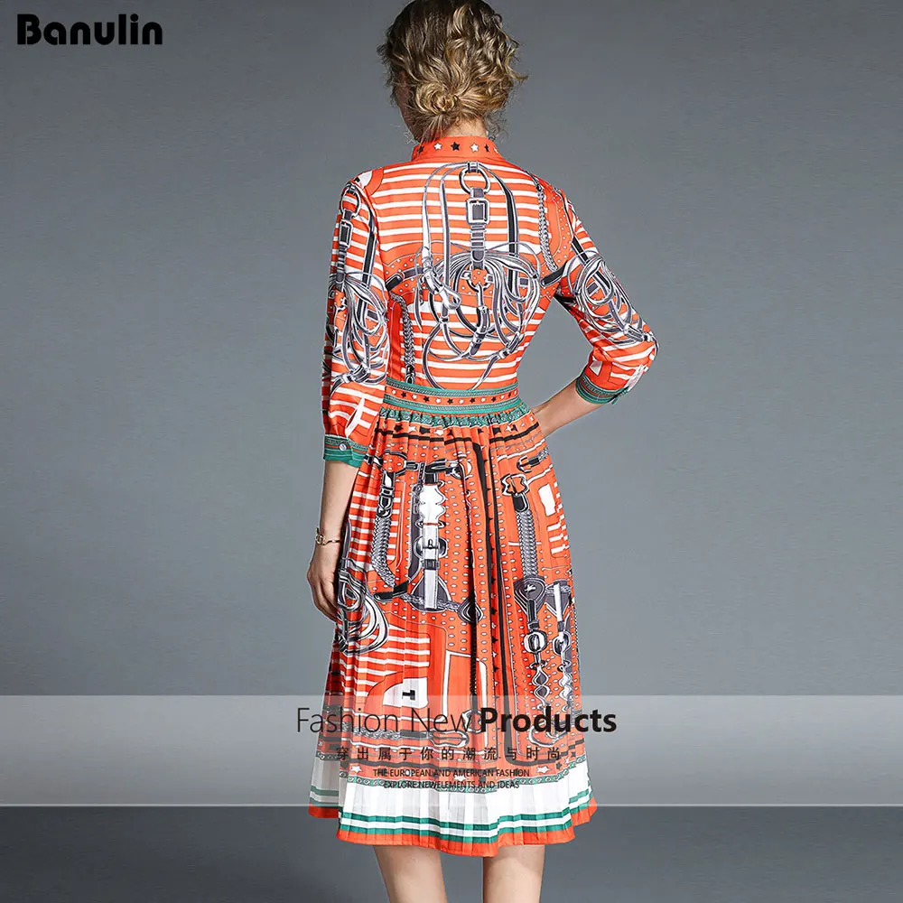 Banulin, новинка, модное подиумное макси платье, женское, 3/4 рукав, бант, воротник, узор, принт, винтажное длинное платье, высокое качество