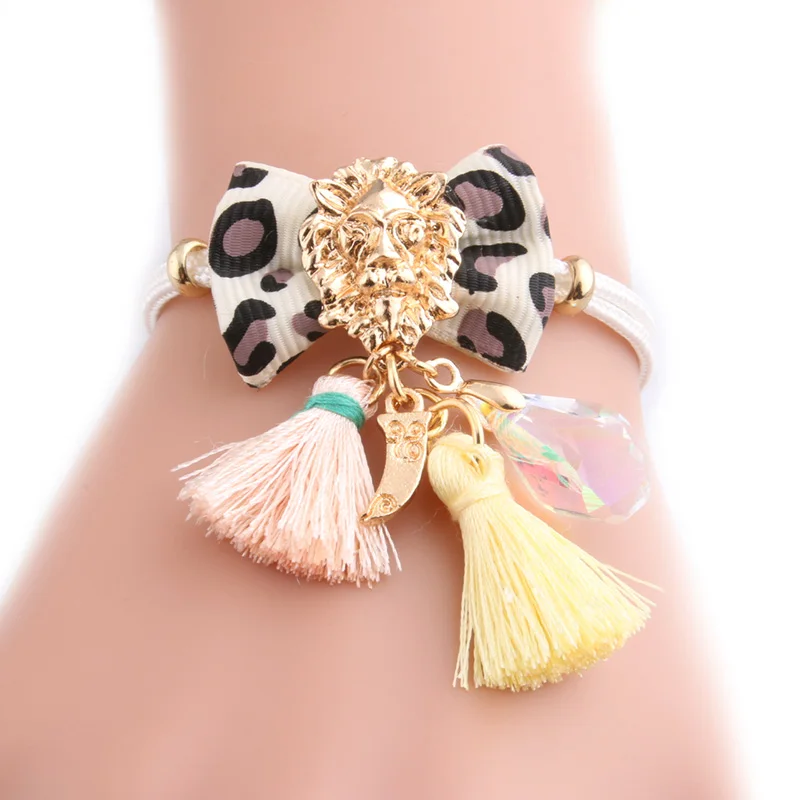 NeeFuWoFu браслеты с кристаллами галстуком-бабочкой Леопардовый Браслет веревочные