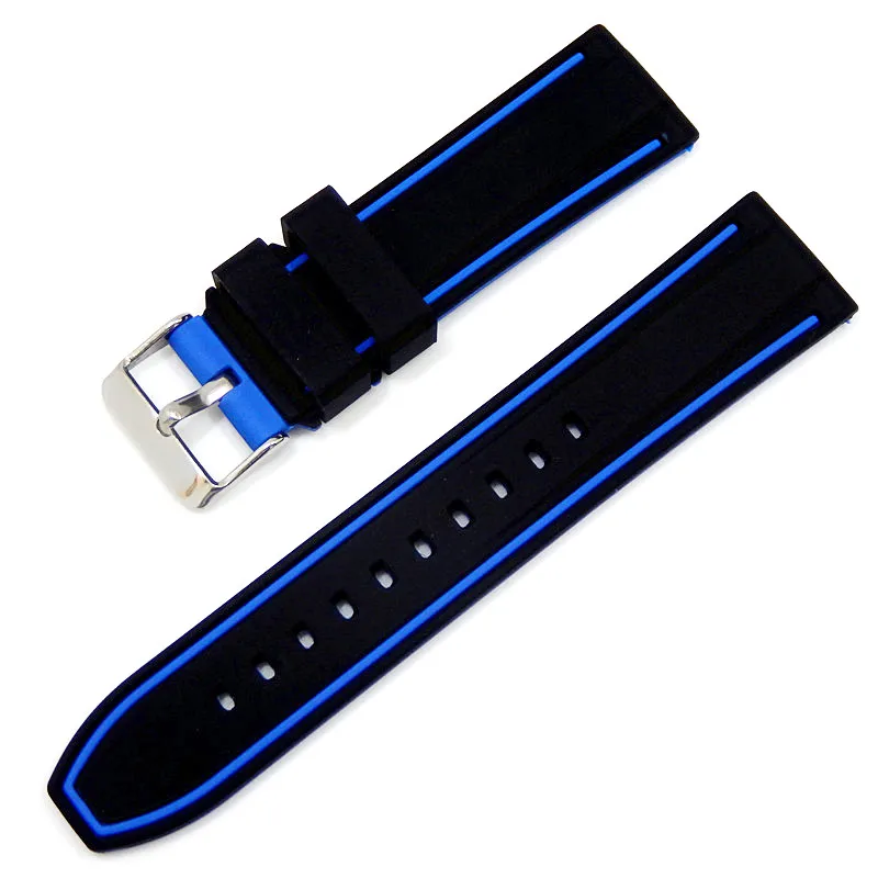 Black blue Мягкий силиконовый ремешок для часов 20 мм 22 мм 24 мм 26 мм резиновый водонепроницаемый сменный Браслет ремешок аксессуары для часов - Цвет ремешка: Black blue