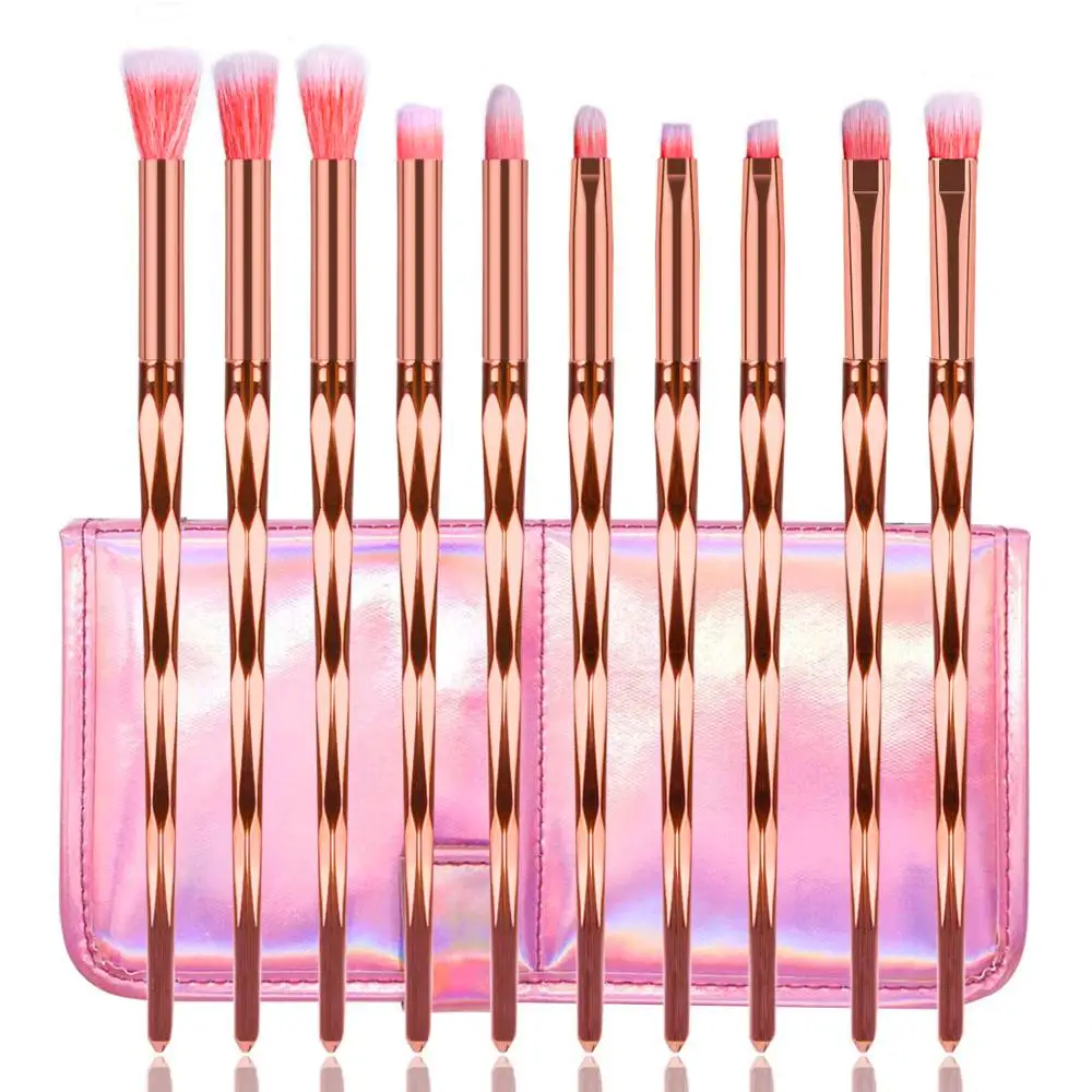 Rose Gold with Bag SALIYOO 10 шт., набор кистей для макияжа с бриллиантами, тени для век, подводка для глаз, кисть для растушевки лица, косметический инструмент+ розовый чехол-сумочка - Handle Color: Rose Gold with Bag