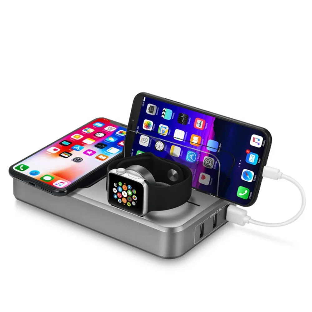 Desktop с несколькими usb-портами Зарядное устройство беспроводной зарядный блок 10 W Qi Quick Charge 3,0 Fast Зарядное устройство Apple Watch Зарядное устройство Подставка Dock