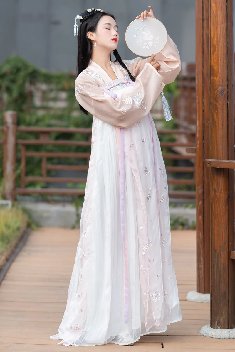 Модное традиционное платье Hanfu с вышивкой династии Тан, древний костюм, платье феи, одежда для народных танцев Hanfu для сцены