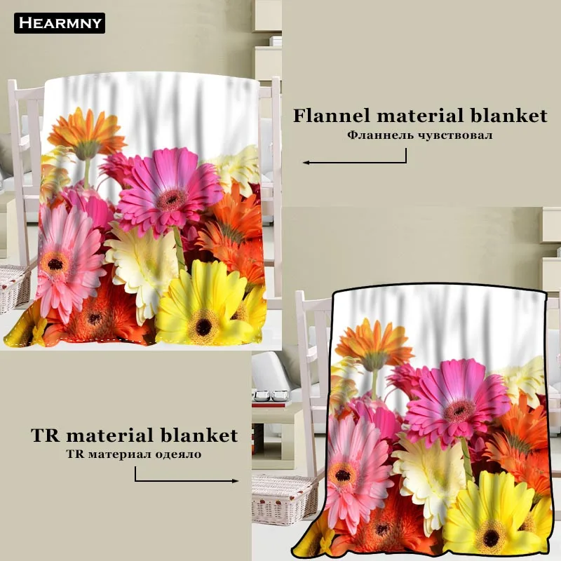 

New Custom Gerberas Closeup Blanket TR/ Flannel Fleece Fabric Blanket New Year Decoration Comfortable Warm Super Soft Bedroom