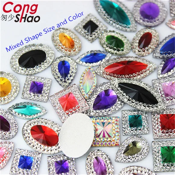 Mix Color 50 шт./упак. микс Форма цветной блеск смолы Стразы кружевной отделкой DIY платье камни и кристаллы для вечерние ремесла украшения WC2000 - Цвет: Mix Color