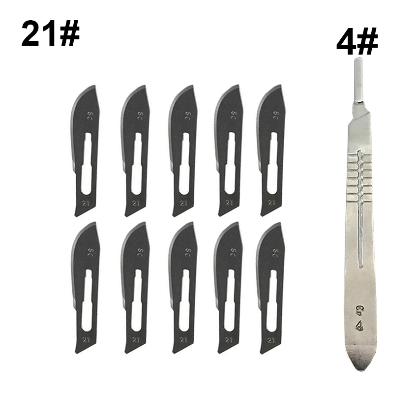 21 Blades and Handle 1 Set 10 pc 10#-24# Carbon Steel Surgical Scalpel Blades+ 1pc 4# Handle Scalpel DIY Cutting Tool PCB Repair Knife - Цвет: 21 Blades and Handle