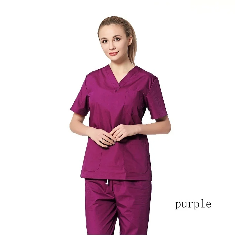purple top Женская медицинская униформа, классические топы с v-образным вырезом, одежда для доктора из чистого хлопка, униформа медсестры, Хирургическая Одежда(только топ - Цвет: purple top