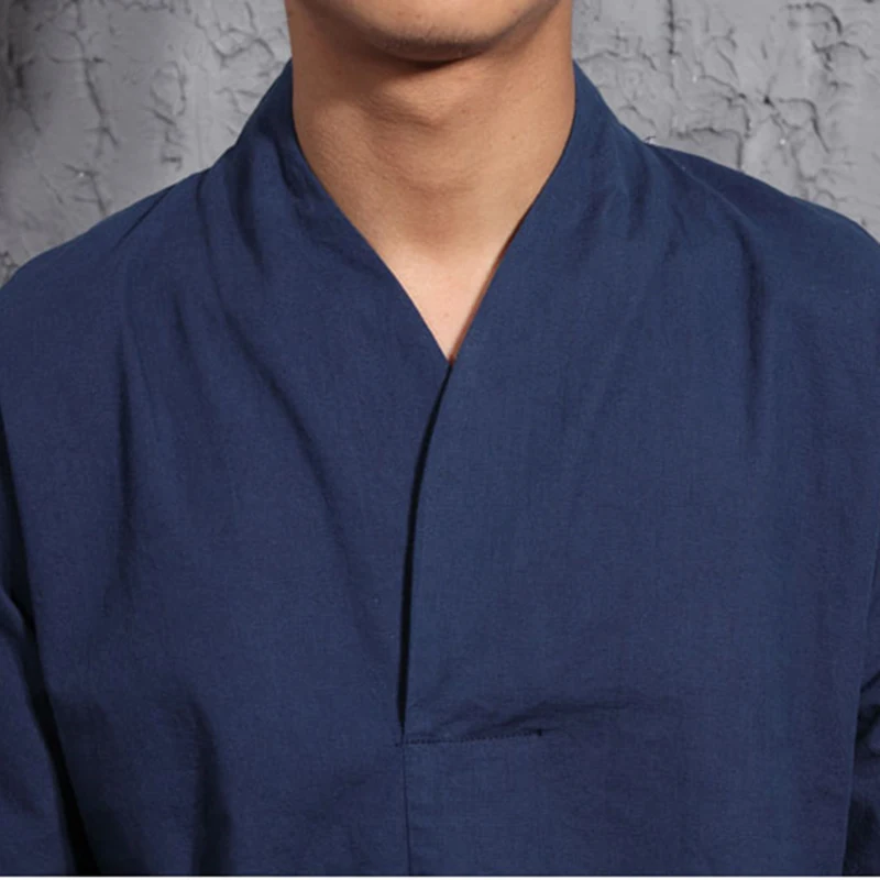 Мужская винтажная хлопковая льняная футболка Повседневная однотонная Свободная