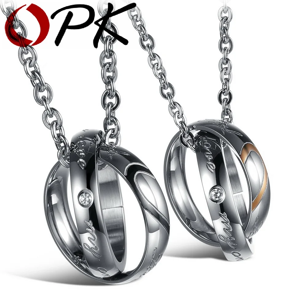 OPK Half Heart Puzzle Couple Necklaces Romantic Black/Gold Color Stainless Steel Women Men Pendant Jewelry 1 PCS Price GX830 | Украшения и