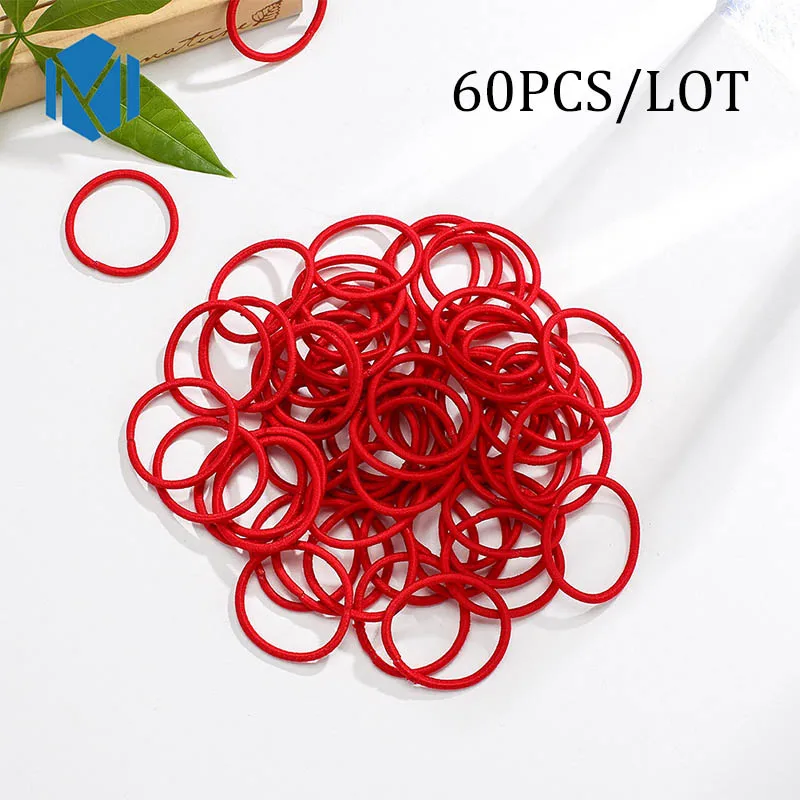 60pcs red 60/120 шт./партия, нейлоновые резинки ярких цветов 3 см для девочек, безопасные эластичные резинки для волос для детей, держатель для конского хвоста, Детские аксессуары для волос - Цвет: 60pcs red