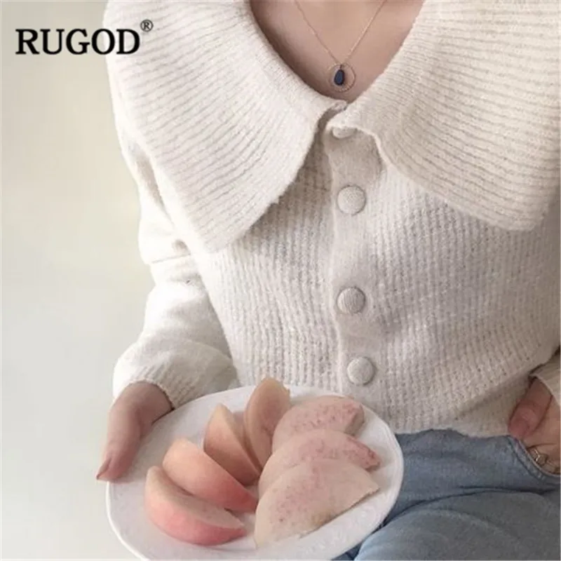 Женский винтажный свитер RUGOD вязаный однотонный кардиган с круглым вырезом на