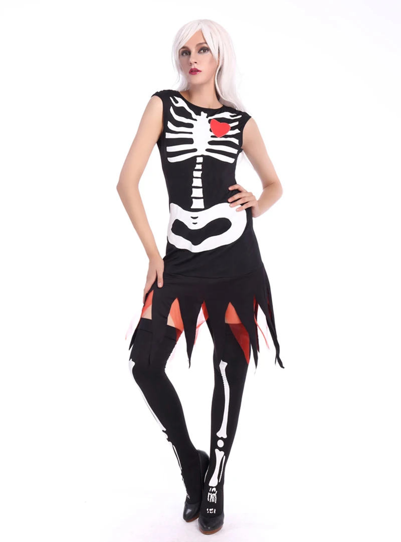 Для взрослых женщин страшный Скелет на Хэллоуин готический костюм платье без
