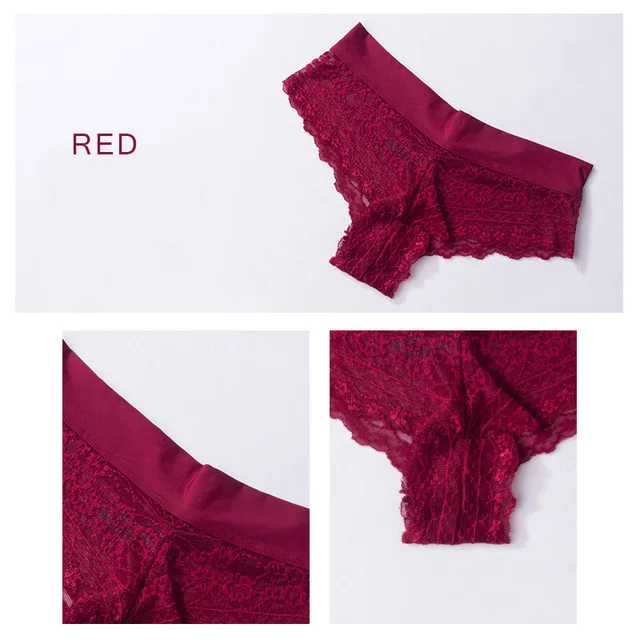 Red DULASI Сексуальные кружевные прозрачные женские брюки с низкой талией Хлопковые промежностные трусы Нижнее белье Женщины Мягкие и дышащие стринги Женское белье - Цвет: Red
