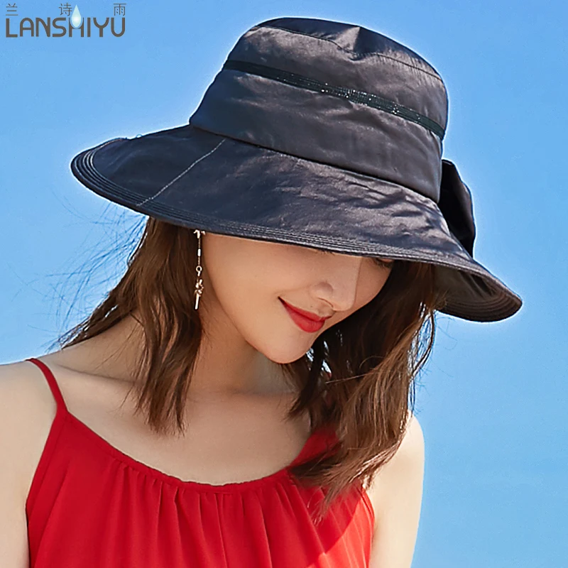 Lanshiyu летнее солнце шляпа для Для женщин packable Chapeu feminino Praia chapeau Femme Лен UPF широкими