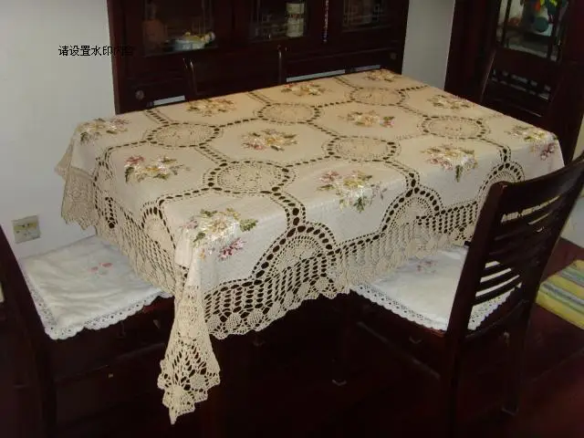 Кружевная скатерть из хлопка с цветочной вышивкой