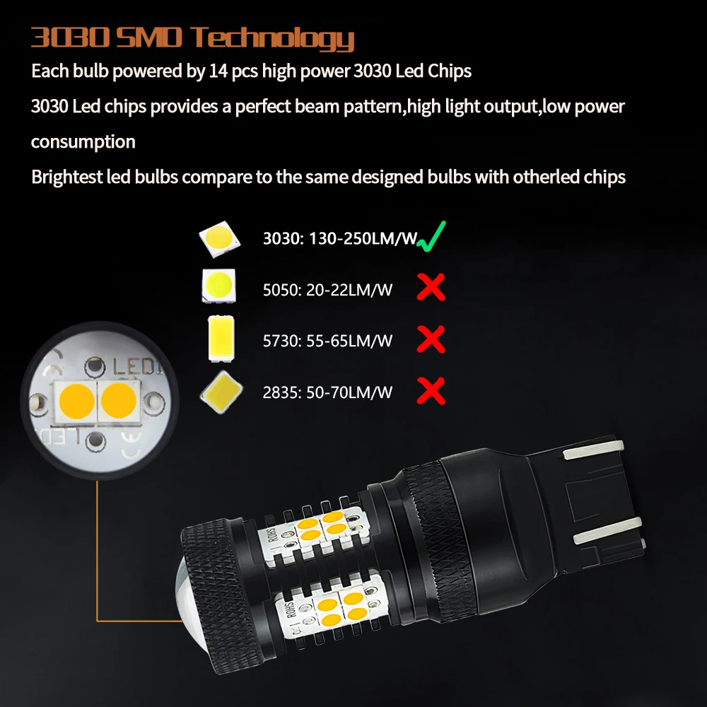 AUXITO T20 светодиодный светильник лампы 7440 7443 W21/5 Вт W21W WY21W светодиодный автомобильный сигнал поворота, стоп-сигналы DRL 3030SMD белый желтый красный авто светодиодные лампы 12 В