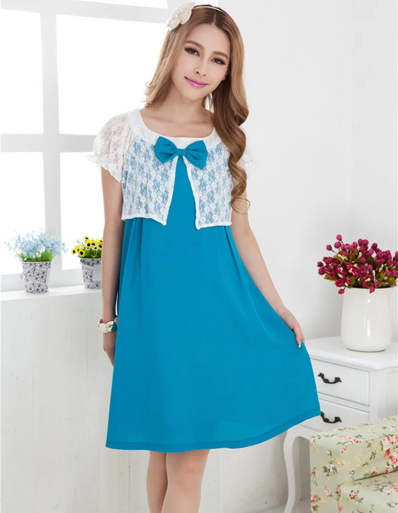 Maternity Dresses Lace Chiffon Knee Length Dress pregnancy Casual Clothes for pregnant women Summer Clothing Large size 2014 New|dress