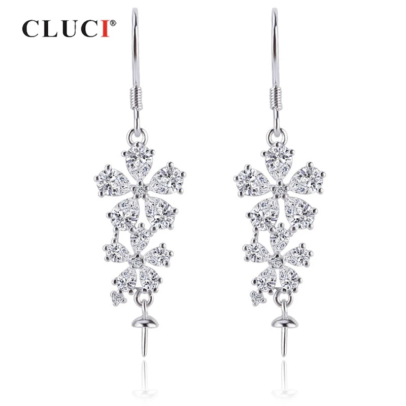 

CLUCI Authentic 925 Silver Zircon Flower Drop Earrings Sterling Silver Pearl Mounting for Women Wedding Engagement SE057SB