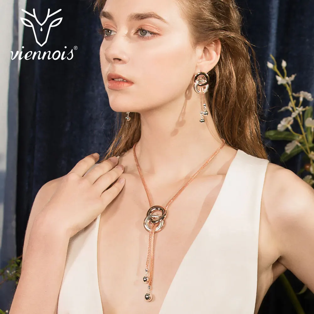 Viennois, новинка, набор из сережек и ожерелья в виде капель из серебра/розового золота для женщин, Женские Ювелирные наборы для вечеринок
