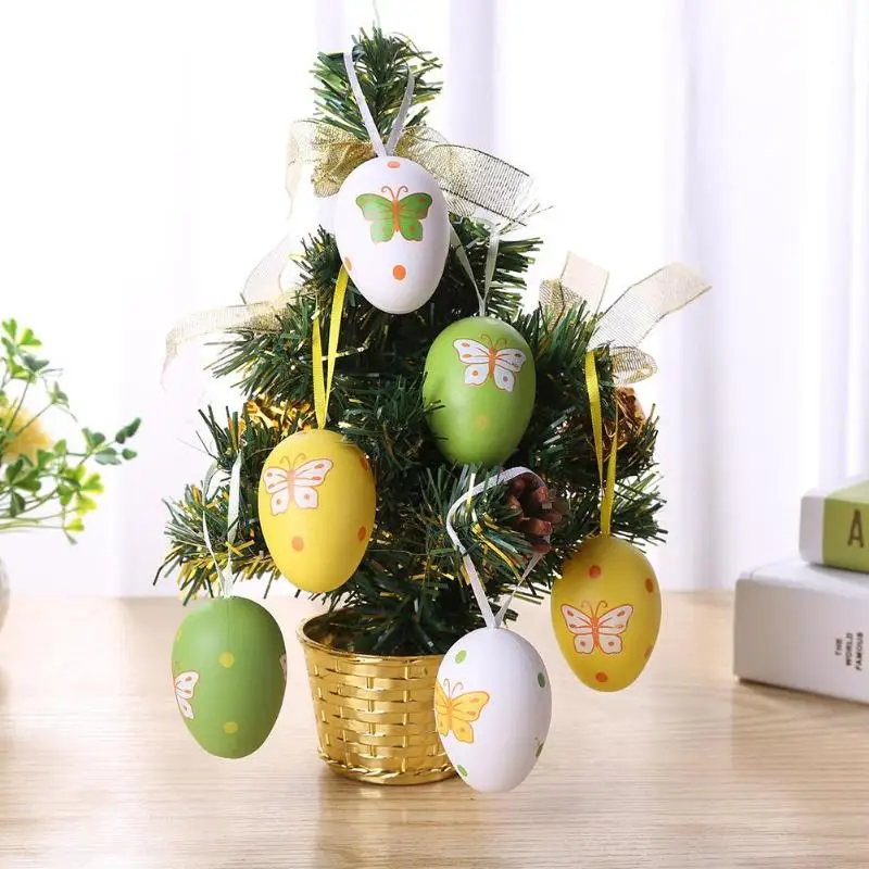 6 шт. пластиковые DIY пасхальные яйца кулон ручной нарисованный узор Детские Подарочные игрушки для детей, пасхальные вечерние домашний Декор отеля подарки