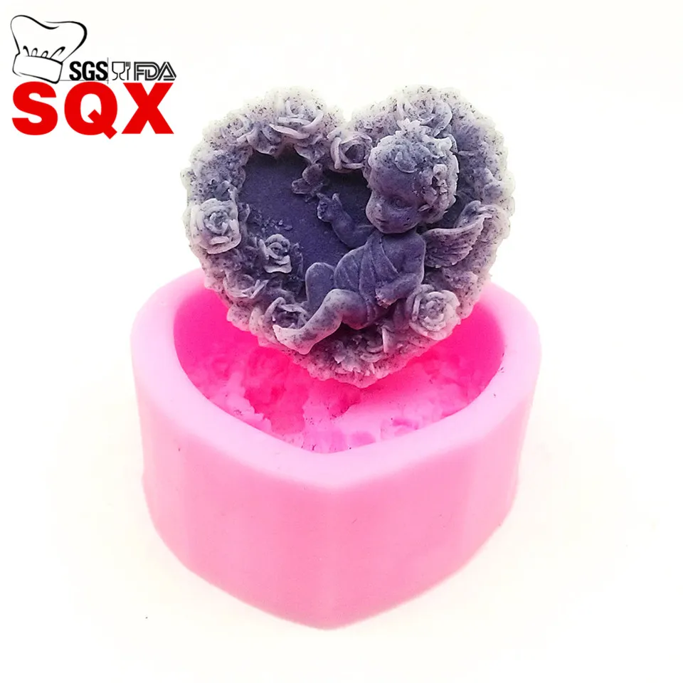 

В форме сердца Ангел Держит бабочку детское Силиконовое мыло формы свечи форма торт украшения инструменты SQ14202