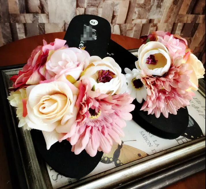 Сандалии HAHAFLOWER женские пляжные шлепанцы для девушек летние с розой плоская