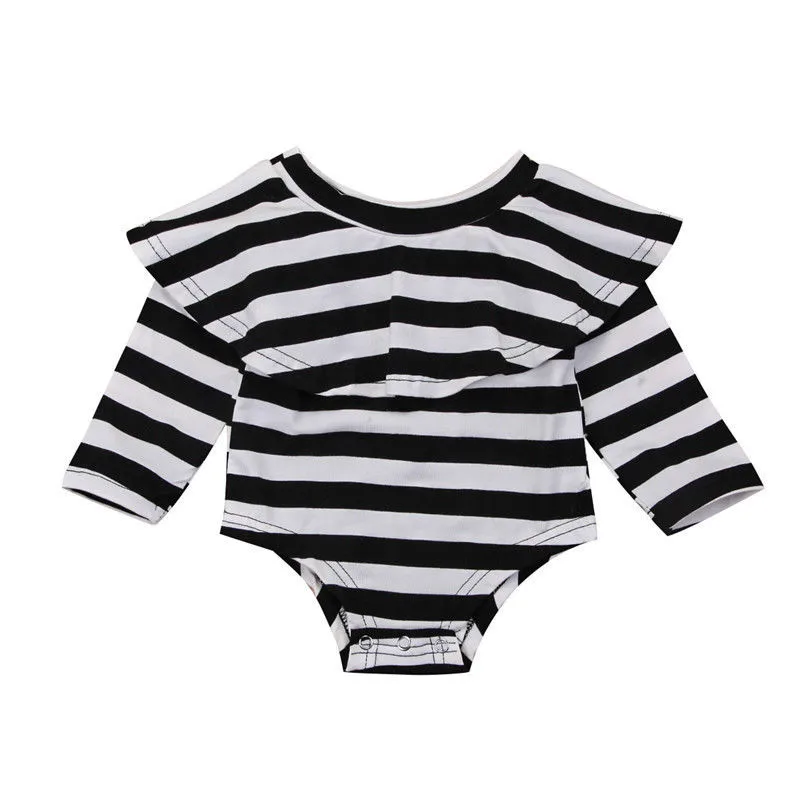 Black Toddler Kid Baby Girls Solid Color Off Shoulder Long Sleeve Fashion Romper Jumpsuit Outfits Set Clothes Hot Sale - Color: Black