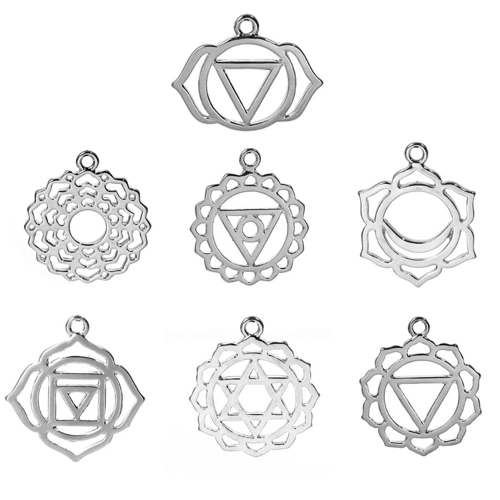 Подвески чакры из сплава DoreenBeads серебристые полые Полые 3 1 см x 2 7 (1 2/8 дюйма x1 1/8