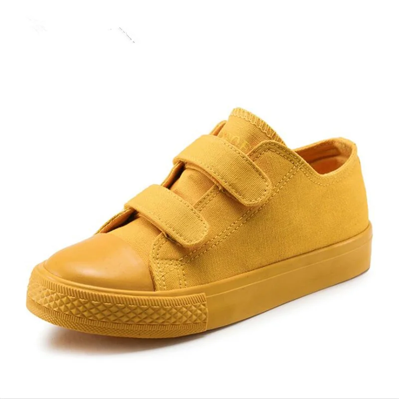 yellow low Модная детская парусиновая обувь ярких цветов, детские ботинки для мальчиков и девочек, повседневная обувь, большие размеры, дышащие детские кроссовки NC137 - Цвет: yellow low