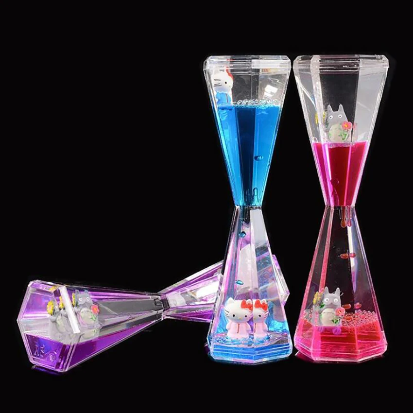 Шестигранник жидкость движение Bubbler для детей и взрослых акриловые песочные часы жидкость Bubbler/таймер с мультяшным орнаментом для сенсорной игры