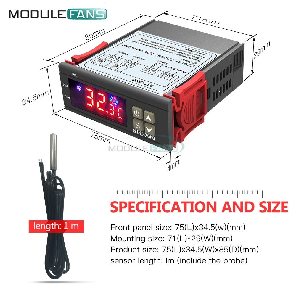 DC 12V 24V AC 110 V 220 светодиодный цифровой регулятор температуры Термостат Термометр