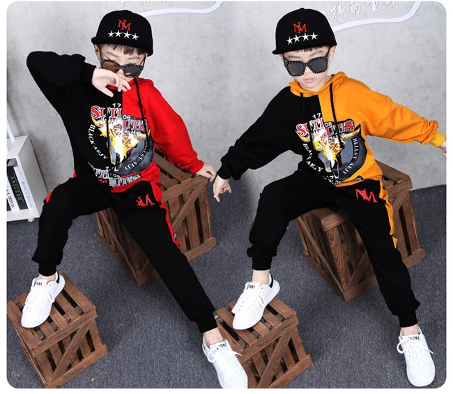 For 3-14 Years Kids 2 pieces Clothes Suits Children Cotton Clothing hiphop Streetwear Dance Set Sport Boys Girls Costumes