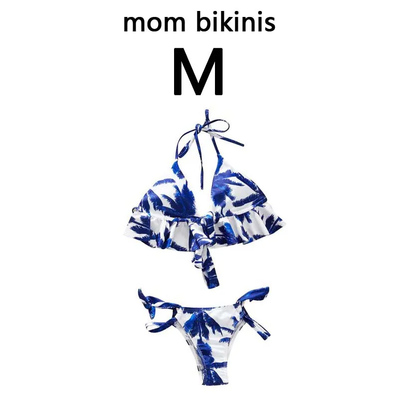Coconut Tree Print Swimsuit Mommy And Me One Piece Mom And Daughter Bikini Set Family Look Swimwear Men Boy Dad Son Beach Shorts - Цвет: 01 mom size M