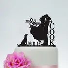 Персонализированные топперы для свадебного торта, силуэт жениха и невесты с фамилией собаки и датой, топперы для торта, свадьба