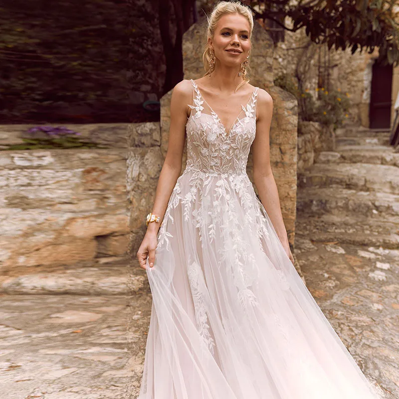 Eightale Boho Свадебное Платье пляжное платье с аппликацией V образным кружевное