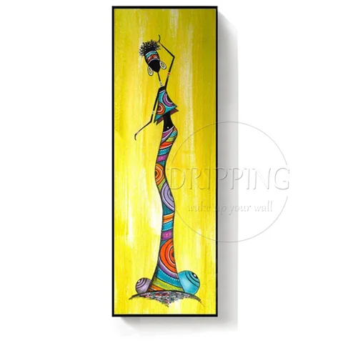Уникальные настенные художественные картины ручная роспись длинный размер Вертикальная прямоугольная масляная живопись абстрактная Африканская женщина масляная живопись