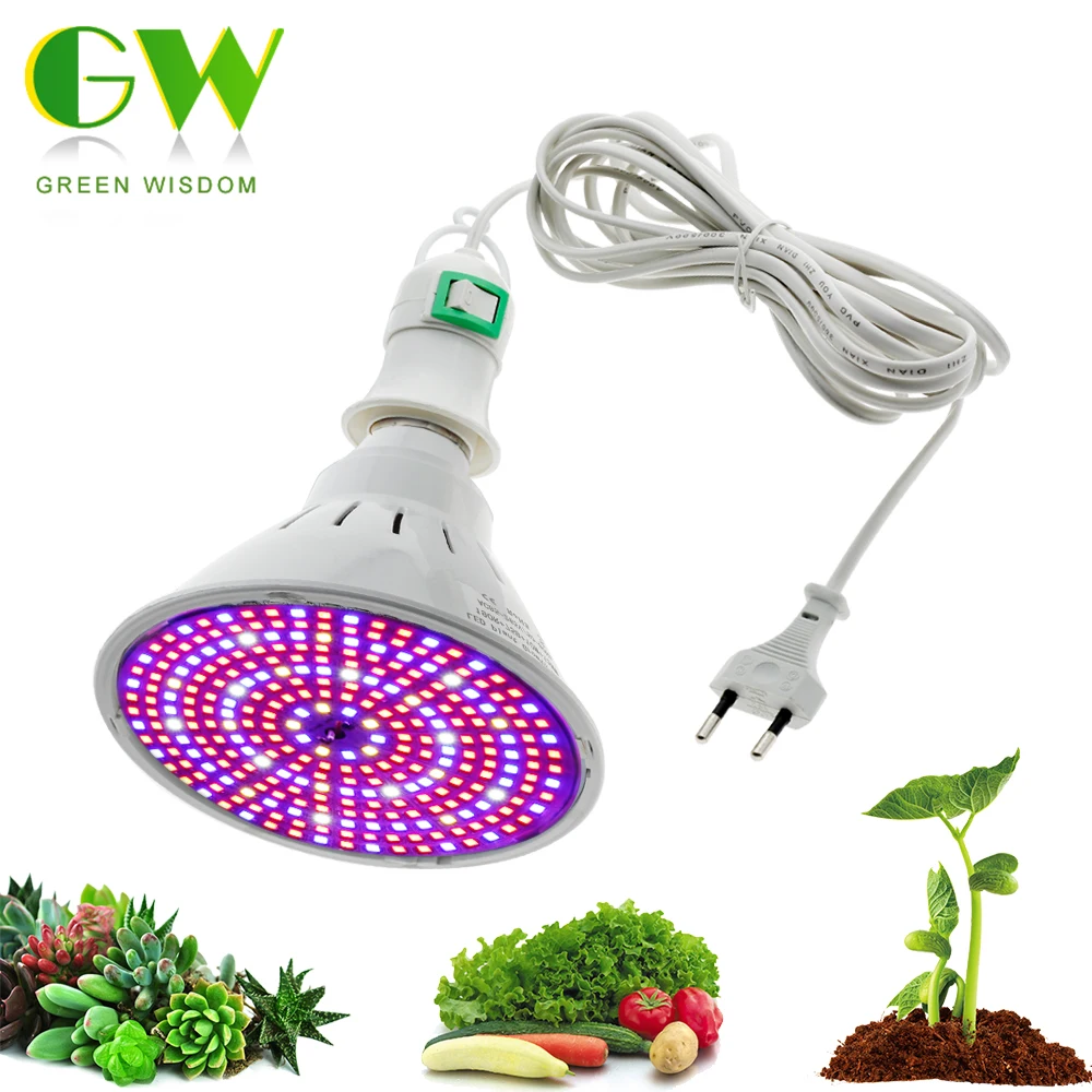 

220V Phytolamp E27 LED Bulbs for Plant Growth Full spectrum Grow Bulb with 4M 8M Wire Switch EU Plug for Indoor Flower Seedlings