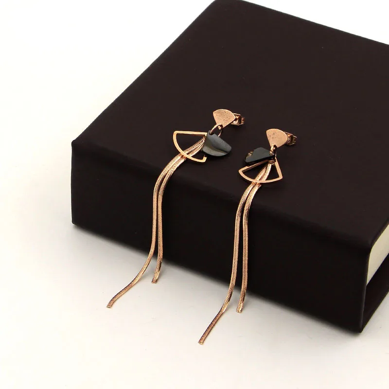 Серьги из титановой стали веерообразная цепочка черного розового золота серьги