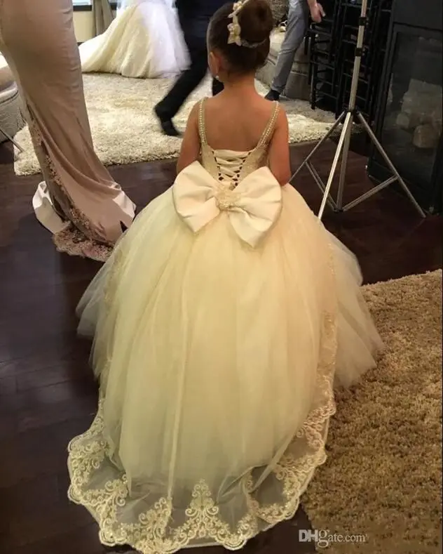 Ball Gown Flower Girl Dresses for Weddings with Lace and Sequins Big Bow Back First Communion Girls Formal Birthday | Свадьбы и