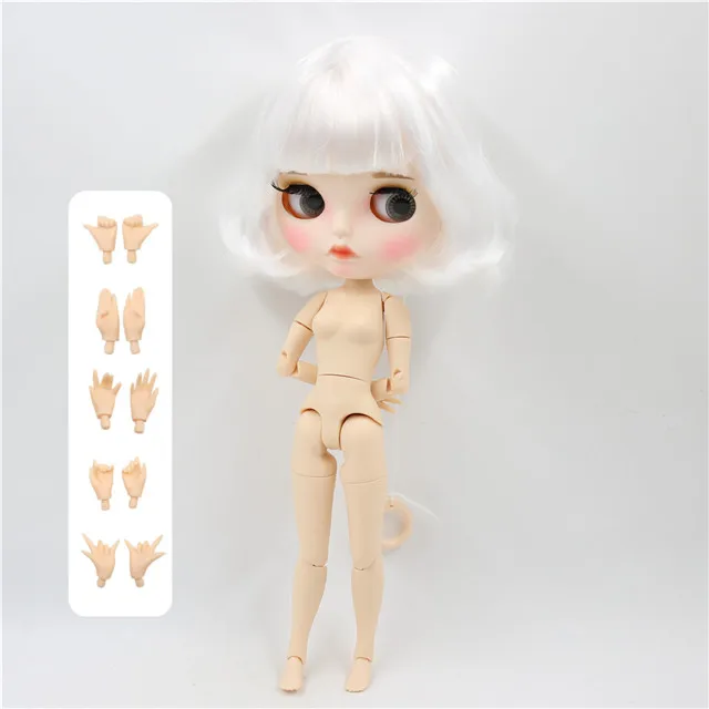 doll with hand A Ледяная фабрика blyth кукла 1/6 bjd белая кожа сустава тела короткие белые волосы, новое матовое лицо резные губы с бровью 30 см BL136 - Цвет: doll with hand A