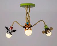 creative colorized lovely cartoon animals artistic led ceiling light with 3 lights e27 bulb for kids room decoration