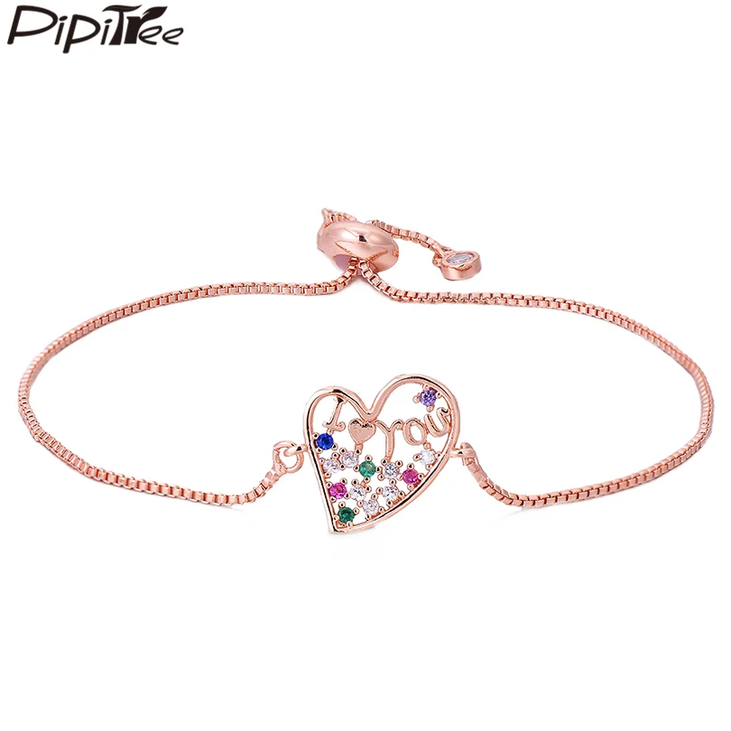 Pipitree я люблю тебя полый Шарм в виде сердца браслет для женщин влюбленных медный